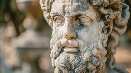 Obraz premium Close up of a marble statue of a man with a beard in a garden