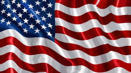 Waving american flag with red and white stripes and blue field of stars