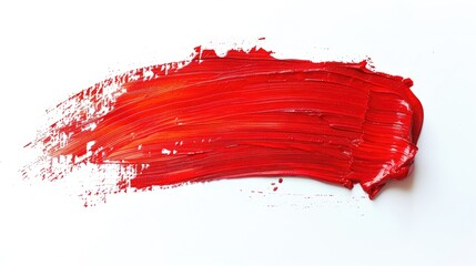 Red paint stroke with oil texture hand painted on white background