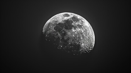 Quarter Moon on dark backdrop with empty space