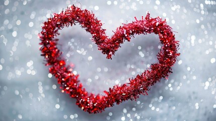 Fototapeta premium Red heart shaped sparkly frame on a white backdrop symbolizing love and commitment