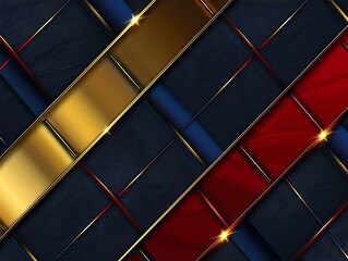 Abstract background with golden, red, and blue stripes on dark navy blue leather texture for business concept design vector illustration.