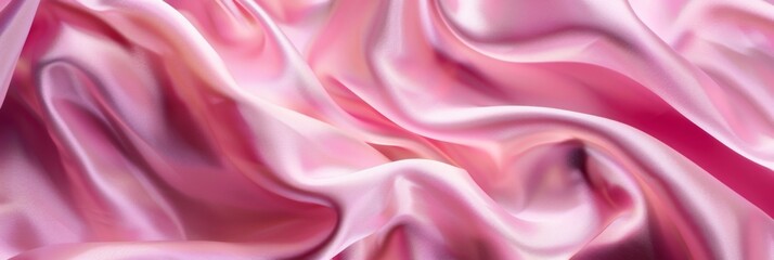 Obraz premium Pink drapery silk fabric background. Wavy satin cloth texture pattern. Smooth shiny drape material