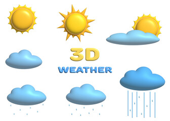 Weather icons set - sun, heat, rain, snow, downpour, clouds