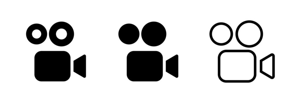 Video camera icon set. Camera flat  style and outline icons. Vector illustration