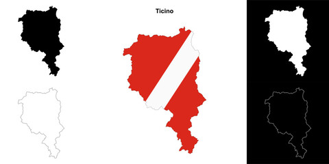 Ticino canton outline map set