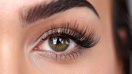 Naklejka premium Close up of a woman's eye with long eyelashes