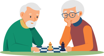 Fototapeta premium Elderly men playing chess together, engaging in a thoughtful game of strategy