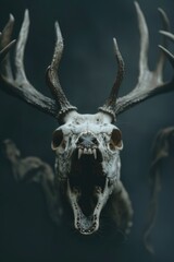 Fototapeta premium A close-up shot of a deer skull with antlers, useful for hunting or wildlife-themed designs