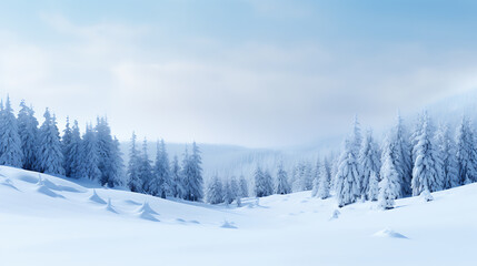 Obraz premium Snowy mountain landscape, frosted trees, pristine winter scene. 