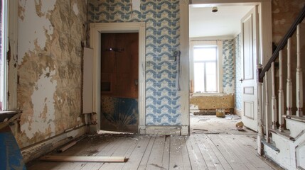 House interior renovation involving old wallpapers