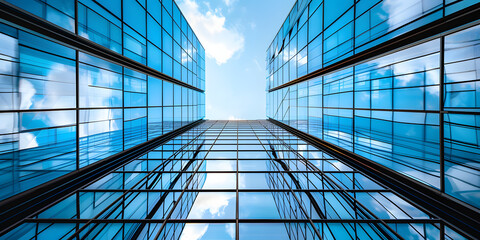 Obraz premium Arranha-céu de vidro moderno refletindo a paisagem urbana