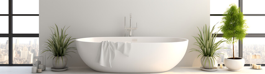 Empty bathtub in a modern bathroom.