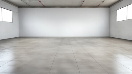 Empty, modern room with white walls and concrete floor.
