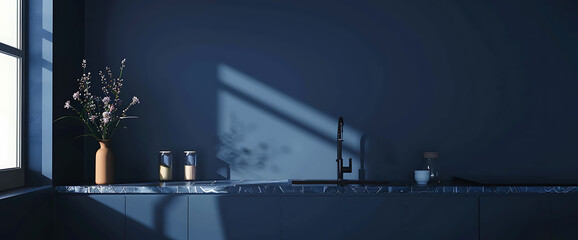 Dark room, still life, shadows, empty space.