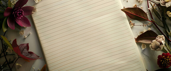 Blank page, surrounded by dried flowers.
