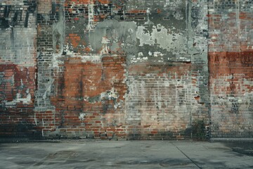 Empty urban street with warehouse brick wall background.