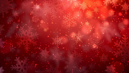 Christmas illustration with various small snowflakes on gradient background in red colors