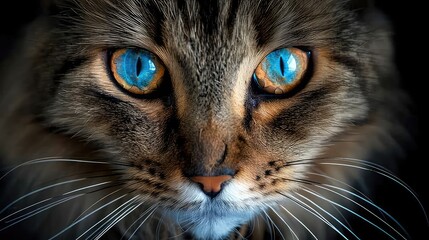 Intense Gaze: Close-Up of a Feline Eye in Vibrant Blue and Orange