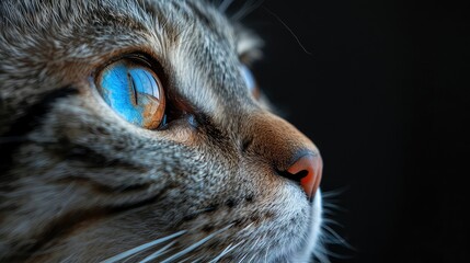 Intense Gaze: Close-Up of a Feline Eye in Vibrant Blue and Orange