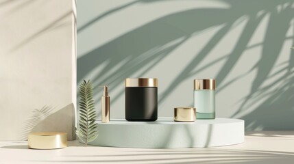 Minimalist product display with gold accents and natural light