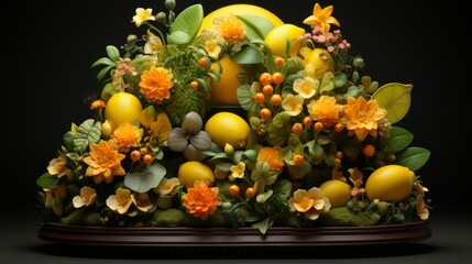 Lemons and Flowers in a Lush Arrangement