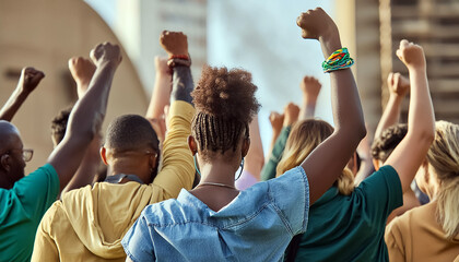 MAFIFESTANTES PAC&Iacute;FICOS COM PUNHO ERGUIDO EM LUTA PELOS DIREITOS HUMANOS