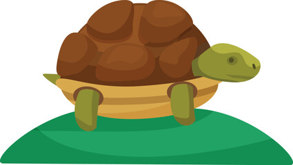 Cartoon turtle walking on a green field, perfect for projects related to nature, animals or children's illustrations
