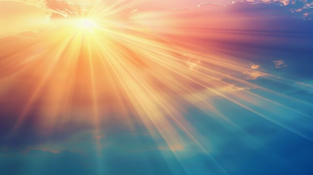  Sunlight beams through colorful clouds during sunrise, creating a serene and inspiring sky for nature and uplifting themes