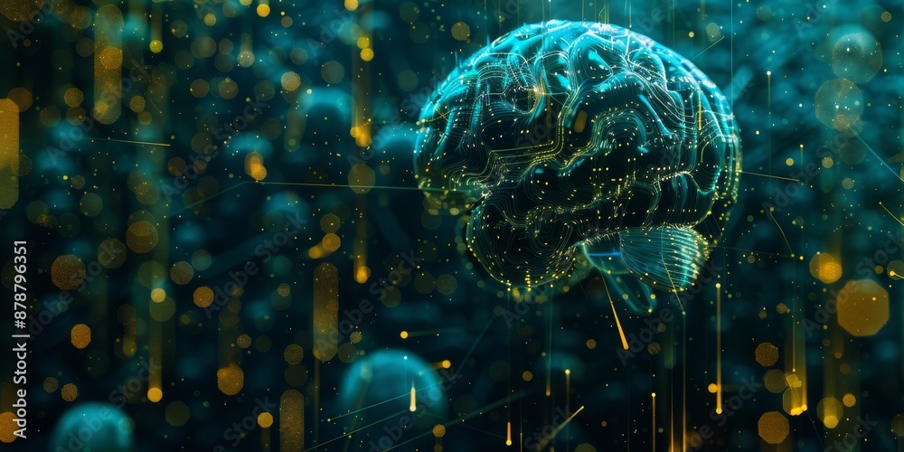 Poster ai brain with glowing neural connections, representing artificial intelligence and machine learning.