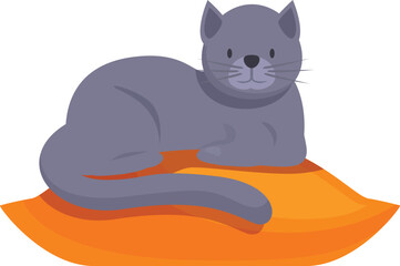 Cute grey cat is enjoying a peaceful nap on a soft, orange pillow