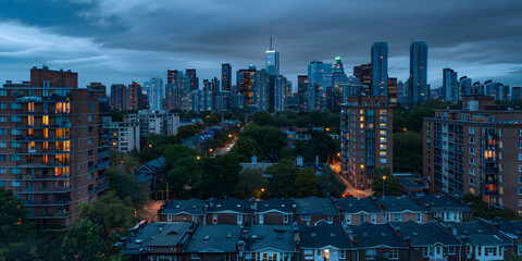 Horizonte da cidade ao entardecer com arranha-céus modernos