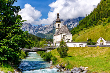 Naklejka premium Church St. Sebastian in the Bavarian Alps in Ramsau near Berchtesgaden, Germany