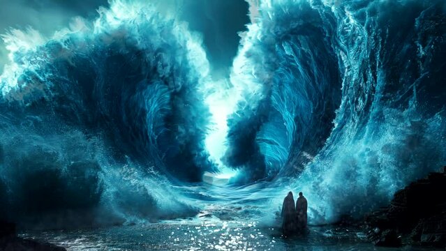 tsunami or giant wave at beach disaster video animation background Seamless looping  4k quality