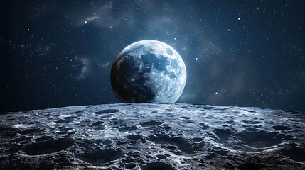 Sweeping panorama of the moon in space