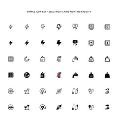 electricity and fire fighting facility simple icon set
