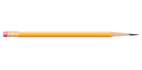 Realistic Yellow Wooden Pencil With Pink Rubber Band Vector Illustration.	