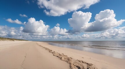 calm beach with soft sand, peaceful ocean, and clear blue sky. an engaging illustration depicting a calm beach with soft sand in the foreground