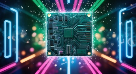 Abstract background technology circuit bord, processor, electrical, chip, communication, motherboard, computer, circuit board, illustration, microchip