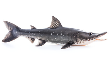 A single,  gray, white and black fish with an open mouth on a white background.  A realistic,  isolated image of a fish perfect for  designing a  fishing or seafood  themed project. 
