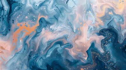 Abstract blue, pink, and gold swirling marble pattern for modern design and luxury branding. 
