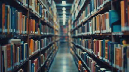 A long row of bookshelves in a university library