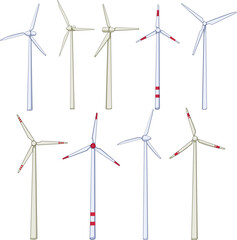 wind turbine set cartoon. green generator, environment farm, electric renewable wind turbine sign. isolated symbol vector illustration