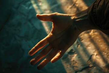 A person's hand extending into the darkness, possibly searching for something