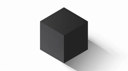A black cube casting a shadow on a white background