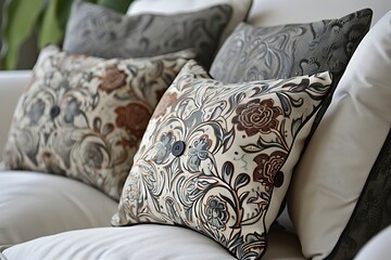 A set of button-embellished throw pillows, each a cozy work of art