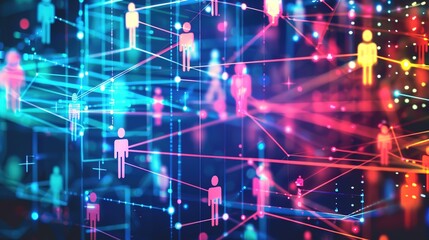 Digital Connection: Colorful People Icons on Modern Background