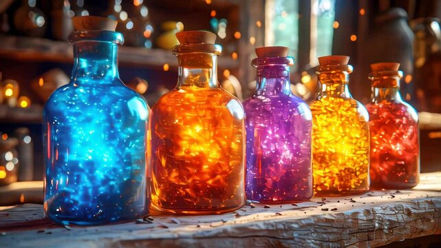 Magic potion in a bottle with lightning. Witchcraft concept