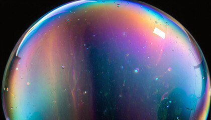The refraction and interference of light on the thin surface layer of a soap bubble causes it to shine very colorful