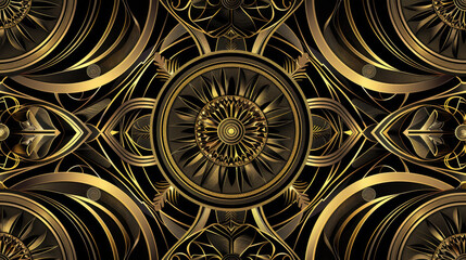 Art deco background with decorative patterns in the style of golden and black colors